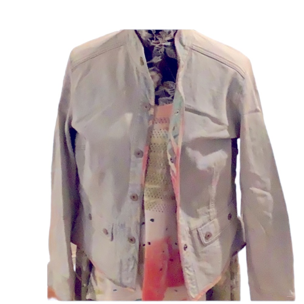 GAP size Large denim jacket light wash mandarin collar some stretch